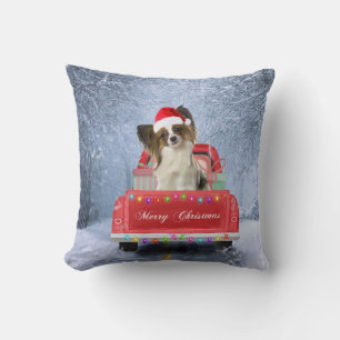 Papillon Dog in sneeuw, met kerstmis Kussen