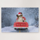Papillon Dog in sneeuw, met kerstmis Legpuzzel (Horizontaal)