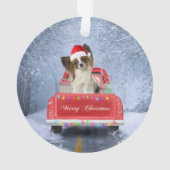 Papillon Dog in sneeuw, met kerstmis Ornament (achterkant)