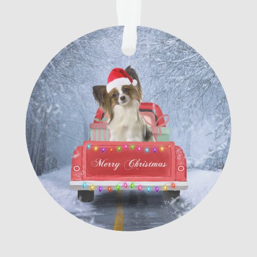 Papillon Dog in sneeuw, met kerstmis Ornament (achterkant)