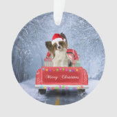 Papillon Dog in sneeuw, met kerstmis Ornament (voorkant)