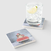 Papillon Dog in sneeuw, met kerstmis Stenen Onderzetter (Zijkant)