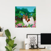 Papillon Dog in tuinafdrukken Poster (Thuiskantoor)