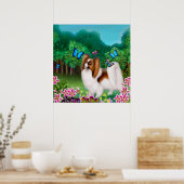 Papillon Dog in tuinafdrukken Poster (Keuken)