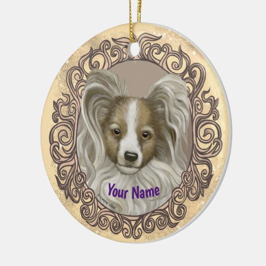 Papillon Dog Keramisch Ornament (Links)