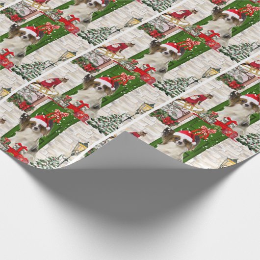 Papillon Dog Kerstmis Cadeaupapier (Hoek)