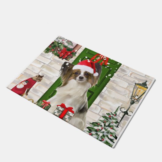 Papillon Dog Kerstmis Deurmat (Schuin)