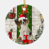 Papillon Dog Kerstmis Keramisch Ornament (Voorkant)