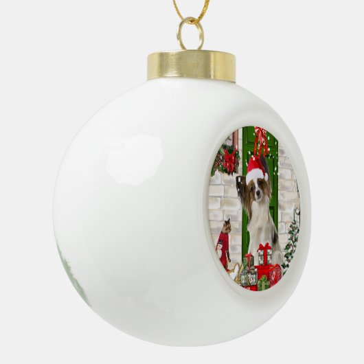 Papillon Dog Kerstmis Keramische Bal Ornament (Links)