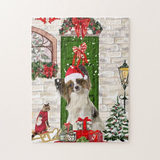 Papillon Dog Kerstmis Legpuzzel (Verticaal)