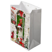 Papillon Dog Kerstmis Medium Cadeauzakje (Voorkant Gekanteld)