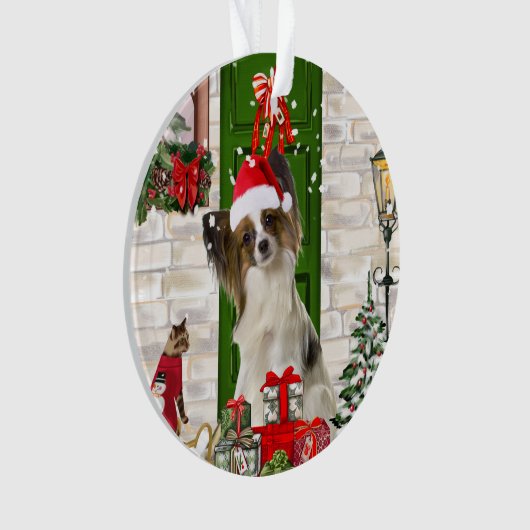 Papillon Dog Kerstmis Ornament (voorkant)