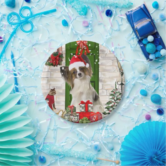 Papillon Dog Kerstmis Papieren Bordje (Feest)