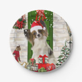Papillon Dog Kerstmis Papieren Bordje (Voorkant)