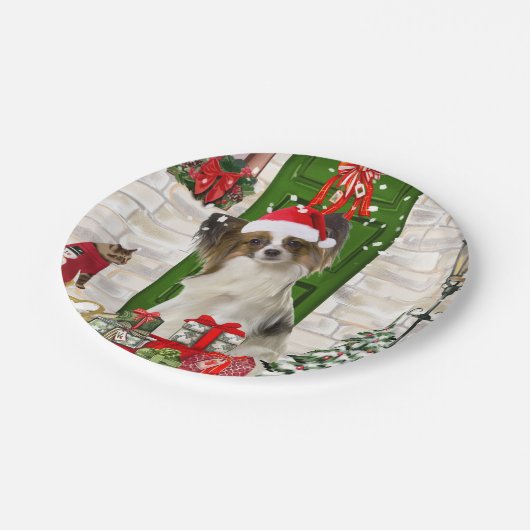 Papillon Dog Kerstmis Papieren Bordje (Gekanteld)