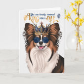 Papillon Dog King voor een dag verjaardag Kaart (Gele Bloem)