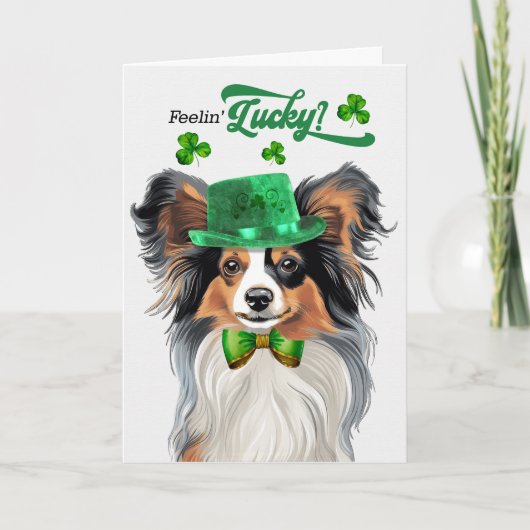 Papillon Dog Lucky St Patrick's Day Feestdagen Kaart (Voorkant)