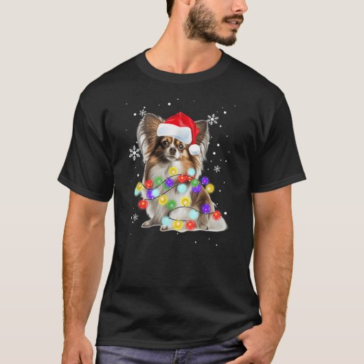 Papillon Dog Merry Dogmas Santa Papillon Christmas T-shirt (Voorkant)