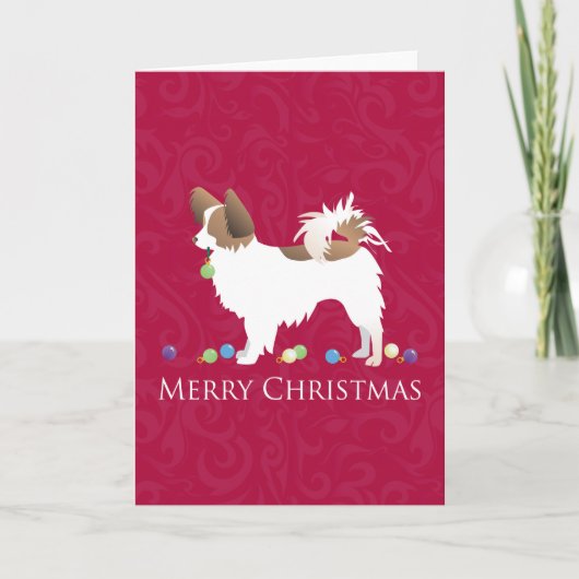 Papillon Dog Merry-kerstdesign Feestdagen Kaart (Voorkant)