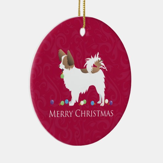 Papillon Dog Merry-kerstdesign Keramisch Ornament (Rechts)