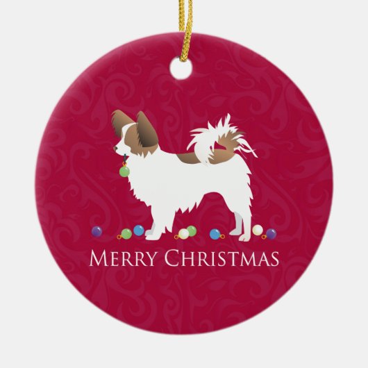 Papillon Dog Merry-kerstdesign Keramisch Ornament (Voorkant)