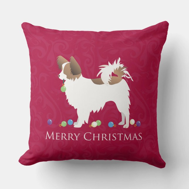 Papillon Dog Merry-kerstdesign Kussen (Voorkant)