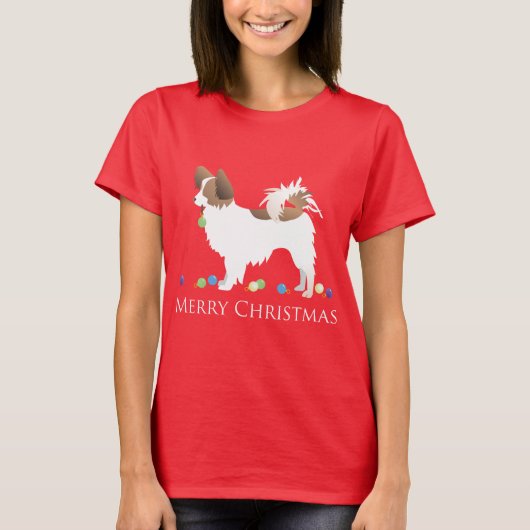 Papillon Dog Merry-kerstdesign T-shirt (Voorkant)