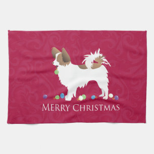 Papillon Dog Merry-kerstdesign Theedoek