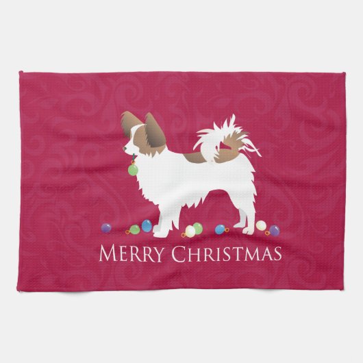 Papillon Dog Merry-kerstdesign Theedoek (Horizontaal)