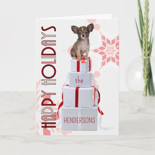 Papillon Dog met Cadeaus Rood Kerstmis Feestdagen Kaart (Voorkant)