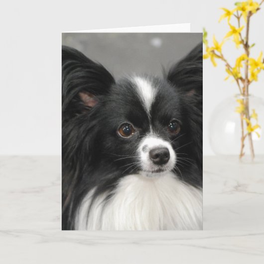 Papillon Dog Note Card Kaart (Gele Bloem)