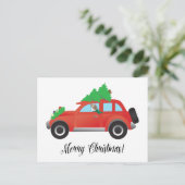 Papillon Dog of Chihuahua in de kerstauto Feestdagenkaart (Staand voorkant)