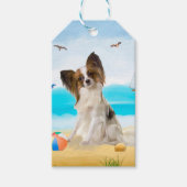 Papillon Dog op strand Cadeaulabel (Voorkant)