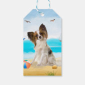 Papillon Dog op strand Cadeaulabel (Achterkant)