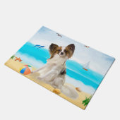 Papillon Dog op strand Deurmat (Schuin)