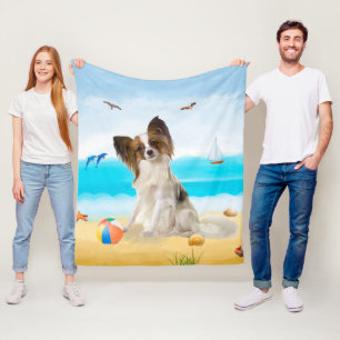 Papillon Dog op strand Fleece Deken