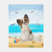 Papillon Dog op strand Fleece Deken (Voorkant)