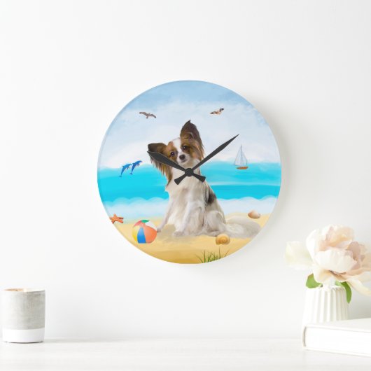 Papillon Dog op strand Grote Klok (Huis)