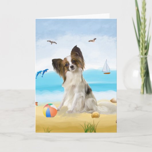 Papillon Dog op strand  Kaart (Voorkant)