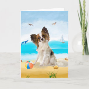 Papillon Dog op strand  Kaart