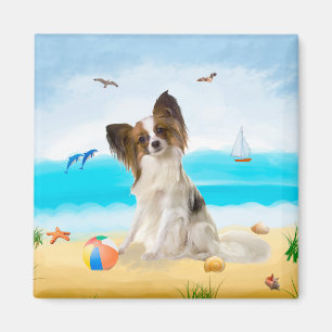 Papillon Dog op strand Magneet