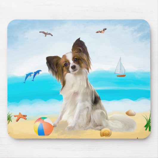 Papillon Dog op strand Muismat (Voorkant)