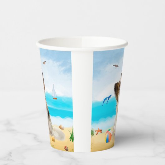 Papillon Dog op strand Papieren Bekers (Links)
