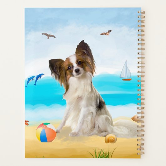 Papillon Dog op strand Planner (Achterkant)