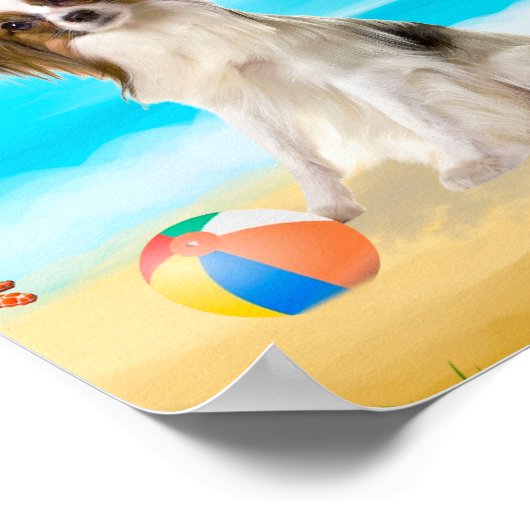 Papillon Dog op strand Poster (Hoek)