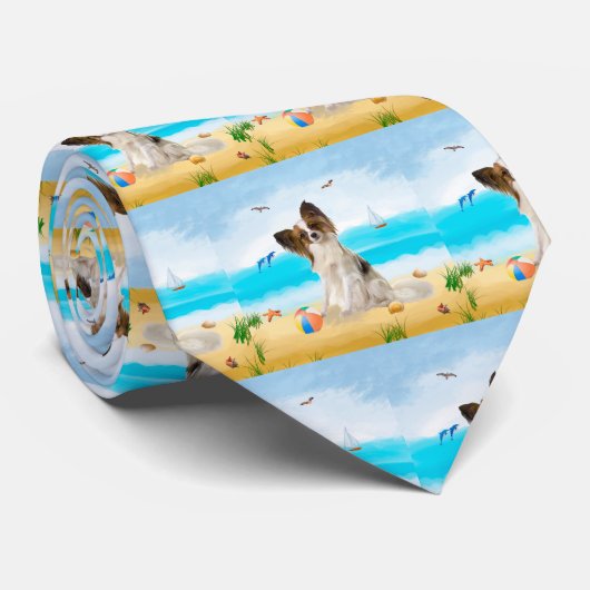 Papillon Dog op strand Stropdas (Opgerold)