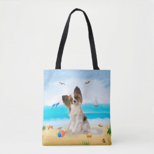 Papillon Dog op strand Tote Bag