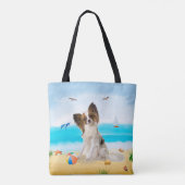 Papillon Dog op strand Tote Bag (Achterkant)