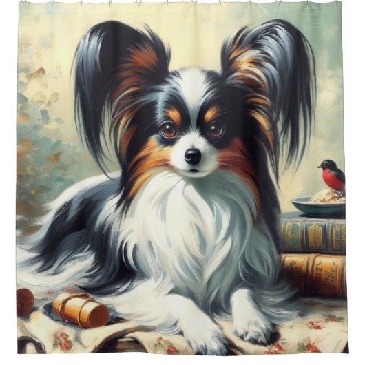 Papillon Dog Painting Douchegordijn (Voorkant)