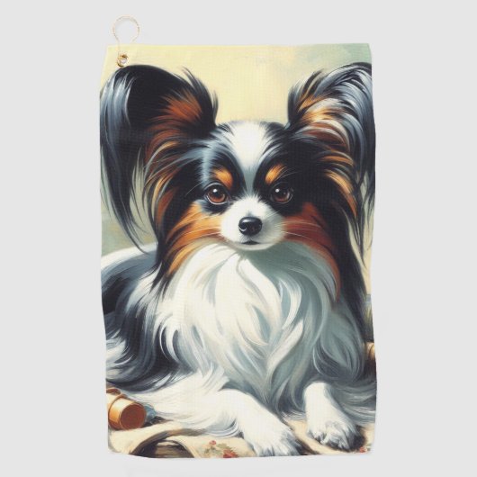 Papillon Dog Painting Golfhanddoek (Voorkant)